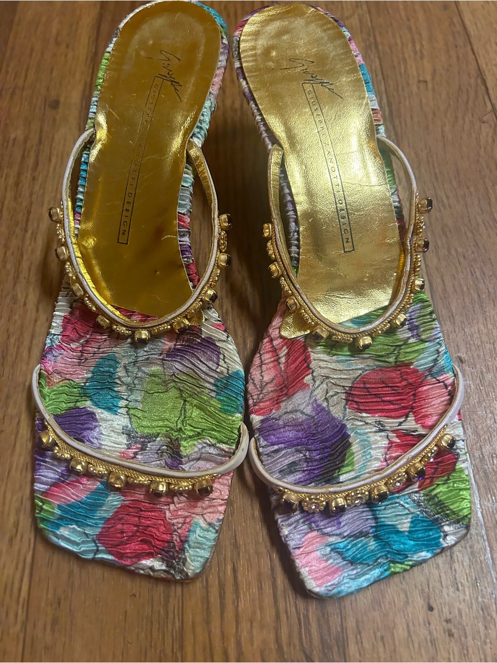 Giuseppe Zanotti Heels Floral Crystal Gold